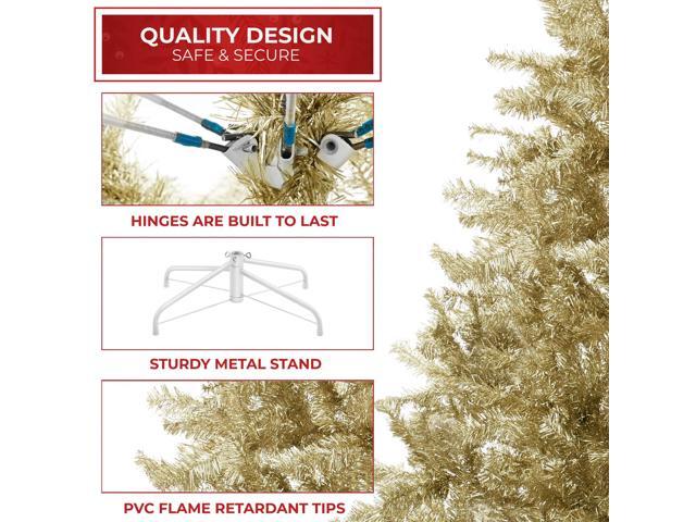 Casafield 7.5FT Champagne Gold Tinsel Artificial Holiday Christmas Tree with Sturdy Metal Stand