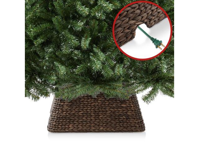 Casafield 22-Inch Christmas Tree Collar, Water Hyacinth Woven Tree Square Base Cover with Cord Cut Out, Espresso