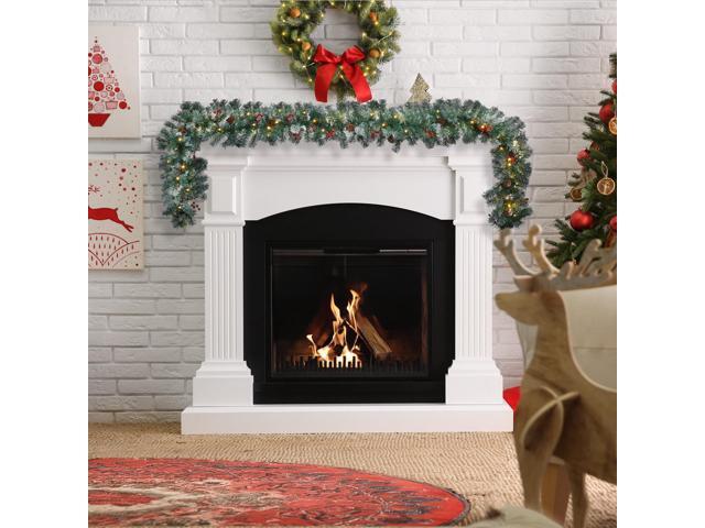 Casafield Pre-Lit Artificial Christmas Garland, 9FT Pre-Decorated Snow-Flocked Garland with 100 White Lights, Pine Cones, Berries Indoor/Outdoor...