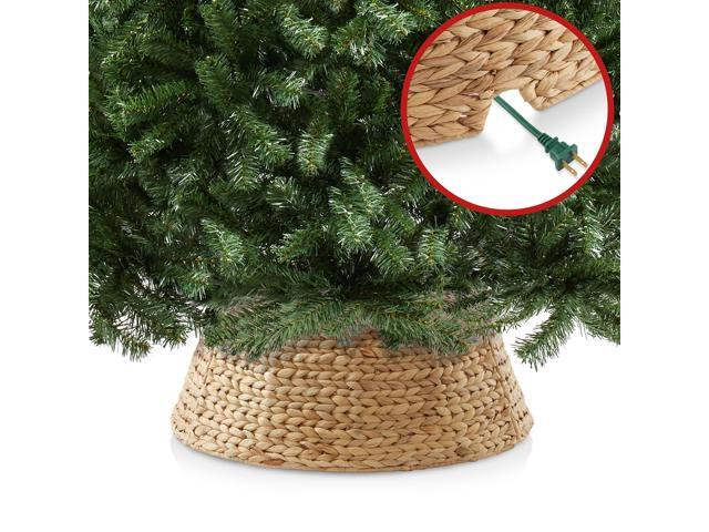 Casafield 24-Inch Christmas Tree Collar, Woven Water Hyacinth Tree Base Cover with Cord Cut Out, Natural