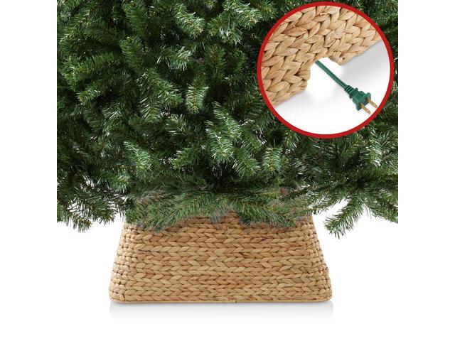 Casafield 22-Inch Christmas Tree Collar, Water Hyacinth Woven Tree Square Base Cover with Cord Cut Out, Natural