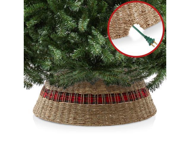 Casafield 32-Inch Christmas Tree Collar, Seagrass Woven Farmhouse Tree Base Cover with Cord Cut Out, Natural