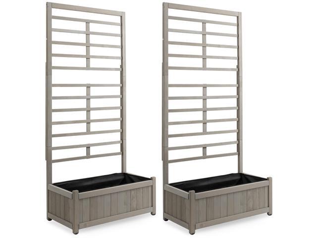 Casafield Set of Two Wooden Climbing Planter Boxes - Raised Garden Beds with Trellis Plant Stand for Outdoor