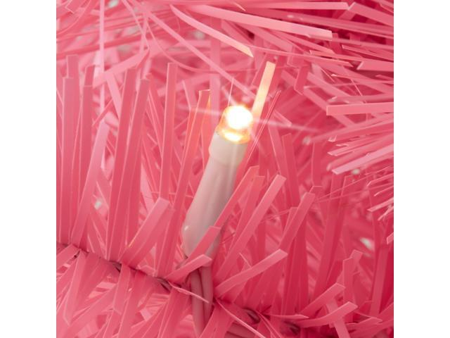 Casafield 2FT Pre-Lit Artificial Mini Christmas Tree, Pink Tabletop Holiday Tree with White Lights and Velvet Bag Base