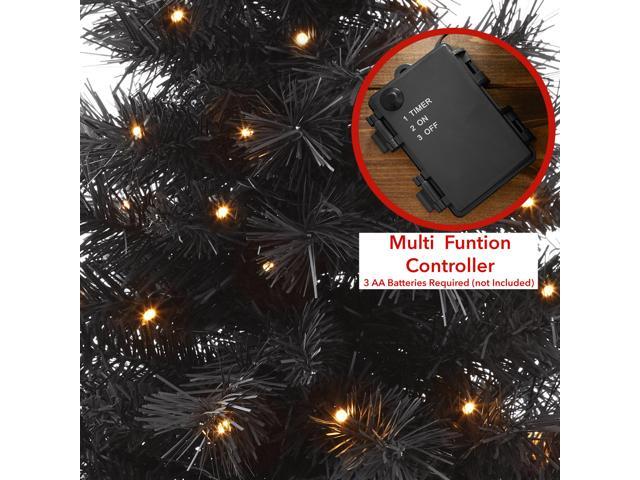 Casafield 2FT Pre-Lit Artificial Mini Christmas Tree, Black Tabletop Holiday Tree with White Lights and Velvet Bag Base