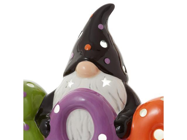 Casafield Ceramic Halloween BOO Gnome, Hand Painted Pre-Lit LED Gnome Tabletop Decor