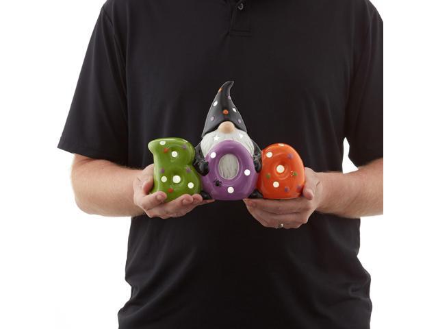 Casafield Ceramic Halloween BOO Gnome, Hand Painted Pre-Lit LED Gnome Tabletop Decor