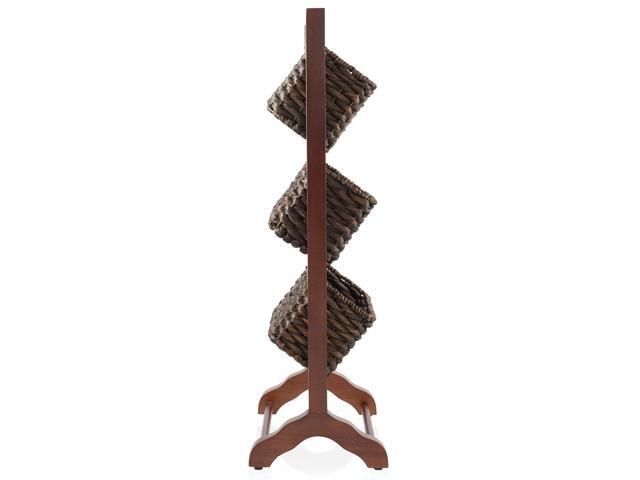 Casafield 3-Tier Floor Stand with Water Hyacinth Storage Baskets, Walnut/Espresso - Standing Organizer Rack for Bathroom, Kitchen, Laundry, Living...