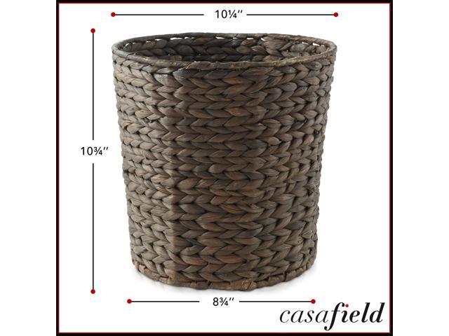 Casafield Water Hyacinth Waste Basket - Espresso Brown, Woven Wicker Trash Can for Bathroom, Bedroom, Laundry Room, Home Office