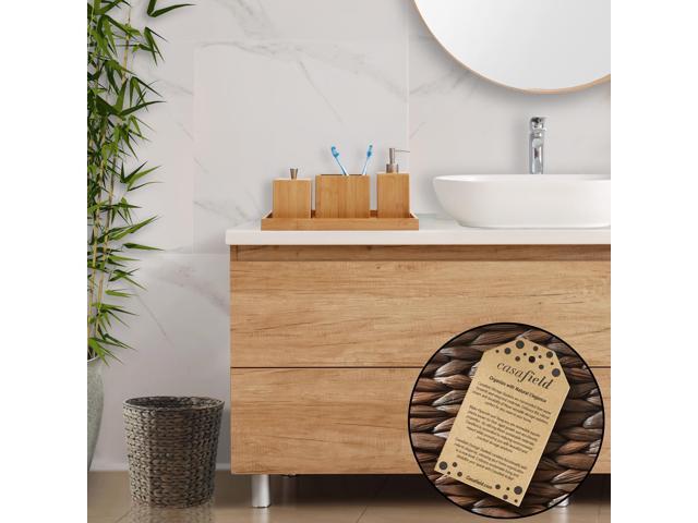 Casafield Water Hyacinth Waste Basket - Espresso Brown, Woven Wicker Trash Can for Bathroom, Bedroom, Laundry Room, Home Office