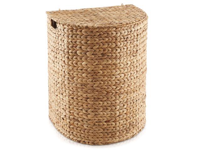 Casafield Half Moon Laundry Hamper with Lid and Removable Liner Bag - Natural, Woven Water Hyacinth Laundry Basket for Clothes and Towels