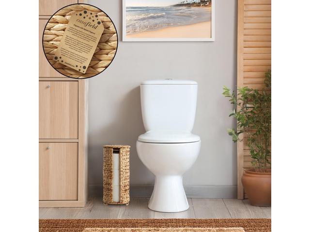 Casafield Free Standing Toilet Paper Storage Roll Holder with Lid - Natural, Fits 3 Rolls, Water Hyacinth Bath Tissue Organizer for Bathroom
