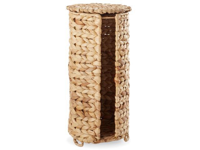 Casafield Free Standing Toilet Paper Storage Roll Holder with Lid - Natural, Fits 3 Rolls, Water Hyacinth Bath Tissue Organizer for Bathroom