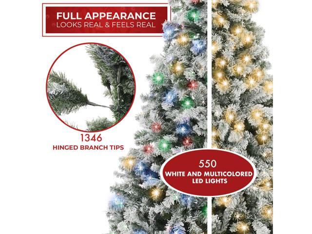 Casafield 7.5FT Realistic Snow-Flocked Pine with White and Multicolor LED Lights, 9 Light Sequence Artificial Holiday Christmas Tree with Sturdy...