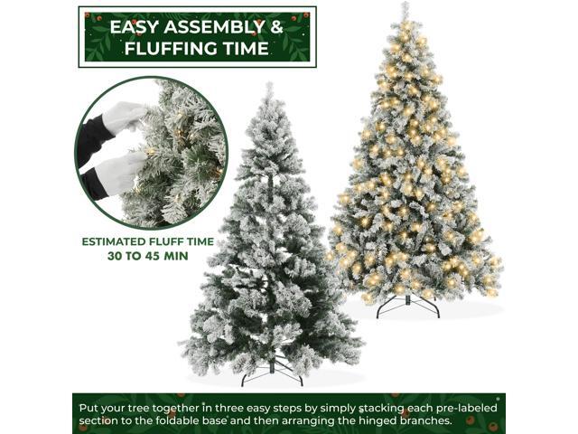 Casafield 7.5FT Realistic Snow-Flocked Pine with White and Multicolor LED Lights, 9 Light Sequence Artificial Holiday Christmas Tree with Sturdy...