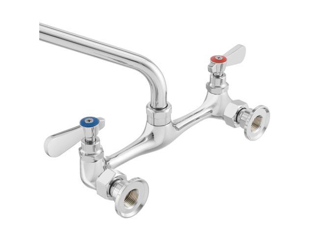 GRIDMANN Commercial Sink Faucet, 8' Center Wall Mount No Lead Faucet, 14' Swivel Spout, Dual Lever Handles, Brass Construction, Chrome Polished Finish