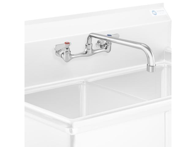 GRIDMANN Commercial Sink Faucet, 8' Center Wall Mount No Lead Faucet, 14' Swivel Spout, Dual Lever Handles, Brass Construction, Chrome Polished Finish