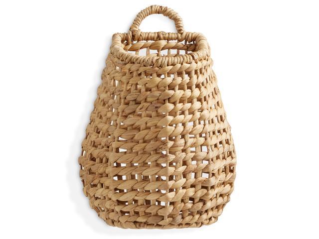 Casafield Open Weave Wall Hanging Basket for Plants and Flowers - Natural, Water Hyacinth Decorative Boho Accent for Front Door and Entryway