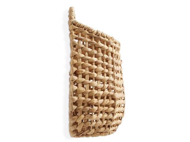 Casafield Open Weave Wall Hanging Basket for Plants and Flowers - Natural, Water Hyacinth Decorative Boho Accent for Front Door and Entryway