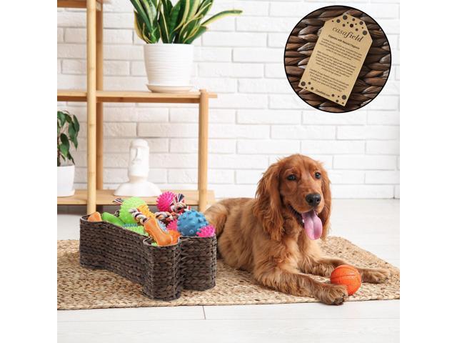 Casafield Dog Bone Shaped Storage Basket - Espresso, Large Woven Water Hyacinth Pet Toy Organizer Bin