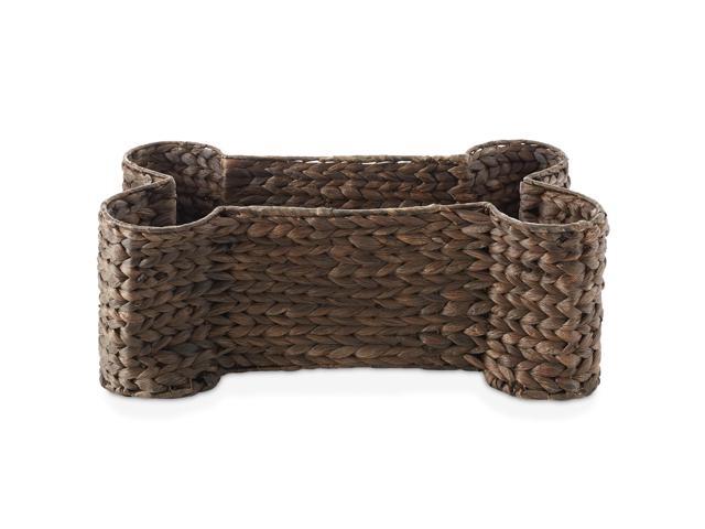 Casafield Dog Bone Shaped Storage Basket - Espresso, Large Woven Water Hyacinth Pet Toy Organizer Bin