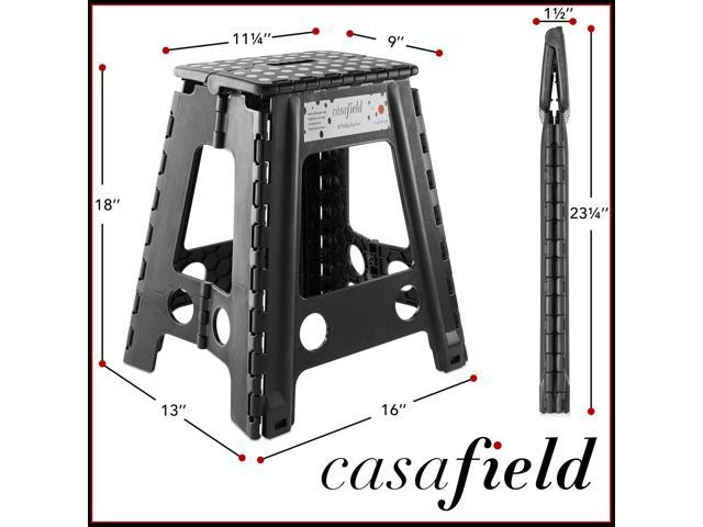 Casafield 18' Folding Step Stool with Handle (Set of 2), Black - Portable Collapsible Small Plastic Foot Stool for Adults - Use in the Kitchen,...