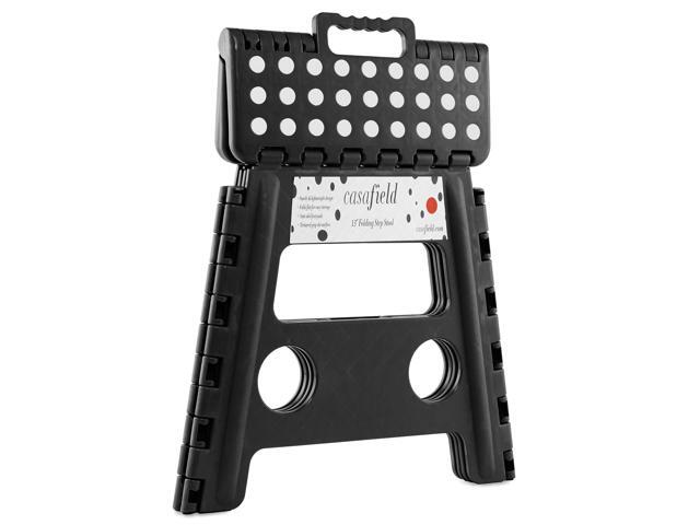 Casafield 13' Folding Step Stool with Handle, Black - Portable Collapsible Small Plastic Foot Stool for Adults - Use in the Kitchen, Bathroom and...