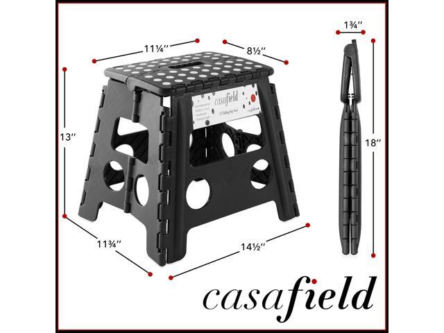 Casafield 13' Folding Step Stool with Handle, Black - Portable Collapsible Small Plastic Foot Stool for Adults - Use in the Kitchen, Bathroom and...