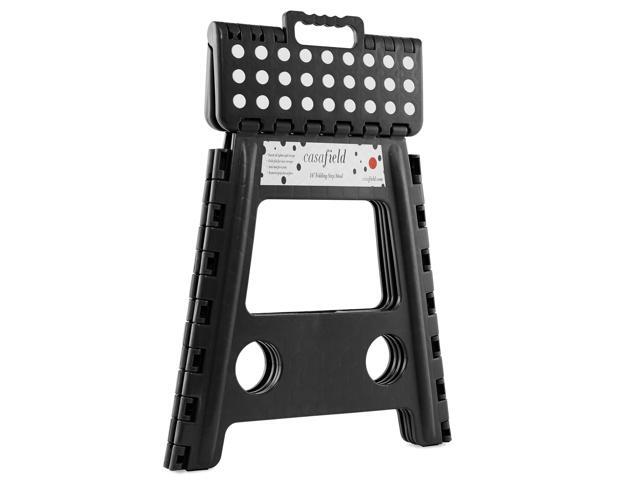 Casafield 16' Folding Step Stool with Handle, Black - Portable Collapsible Small Plastic Foot Stool for Adults - Use in the Kitchen, Bathroom and...