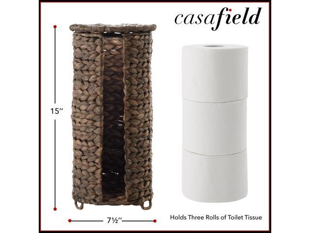 Casafield Free Standing Toilet Paper Storage Roll Holder with Lid - Espresso Dark Brown, Fits 3 Rolls, Hyacinth Bath Tissue Organizer for Bathroom