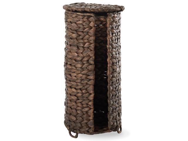 Casafield Free Standing Toilet Paper Storage Roll Holder with Lid - Espresso Dark Brown, Fits 3 Rolls, Hyacinth Bath Tissue Organizer for Bathroom