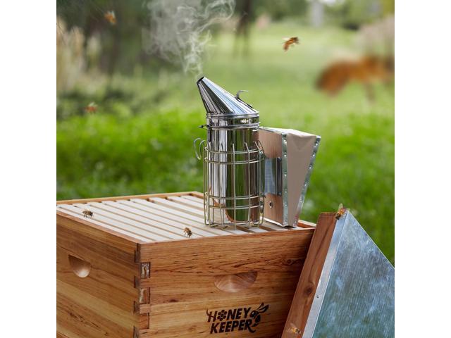 Honey Keeper Bee Hive Smoker Stainless Steel with Heat Shield Beekeeping Beehive Equipment