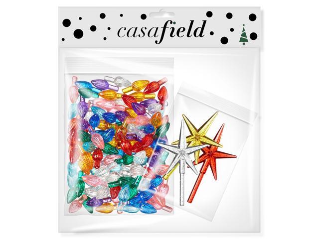 Casafield Ceramic Christmas Tree Replacement Lights - 108 Multi-color with Glitter Bulbs and 3 Star Toppers