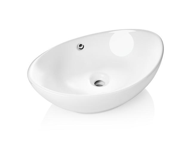 Miligoré 23' x 15' Oval White Ceramic Vessel Sink - Modern Egg Shape Above Counter Bathroom Vanity Bowl