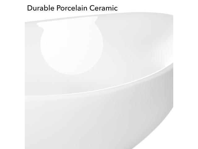 Miligoré 23' x 15' Oval White Ceramic Vessel Sink - Modern Egg Shape Above Counter Bathroom Vanity Bowl