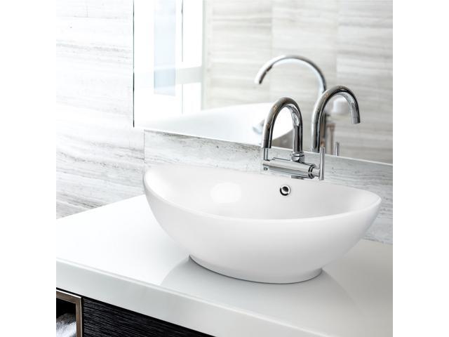 Miligoré 23' x 15' Oval White Ceramic Vessel Sink - Modern Egg Shape Above Counter Bathroom Vanity Bowl