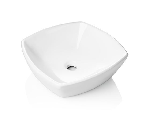 Miligoré 16' x 16' Flared Square White Ceramic Vessel Sink - Modern Above Counter Bathroom Vanity Bowl