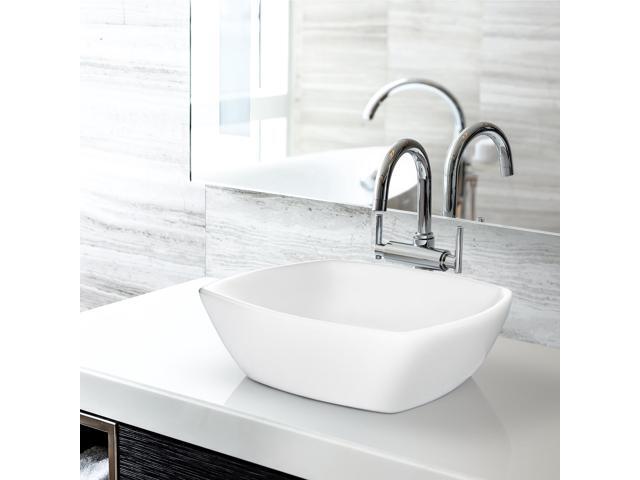 Miligoré 16' x 16' Flared Square White Ceramic Vessel Sink - Modern Above Counter Bathroom Vanity Bowl