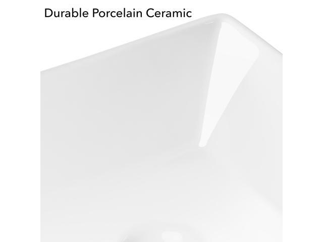 Miligoré 16' x 16' Beveled Square White Ceramic Vessel Sink - Modern Above Counter Bathroom Vanity Bowl