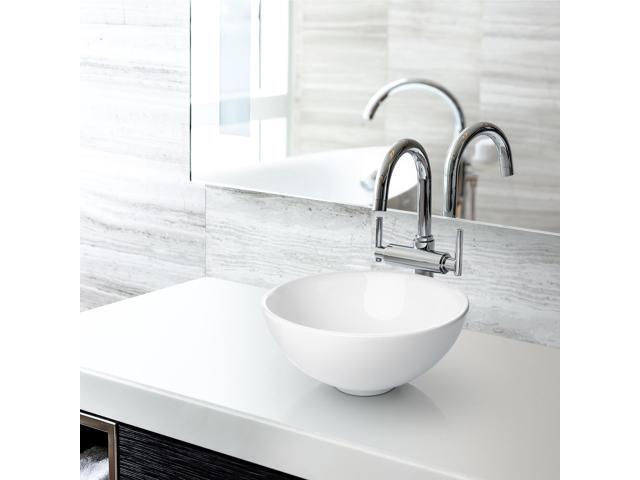 Miligoré 11' Round White Ceramic Vessel Sink - Modern Above Counter Bathroom Vanity Bowl