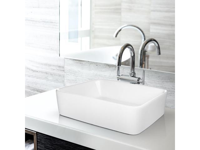 Miligoré 19' x 15' Rectangular White Ceramic Vessel Sink - Modern Above Counter Bathroom Vanity Bowl