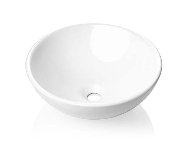 Miligoré 16' Round White Ceramic Vessel Sink - Modern Above Counter Bathroom Vanity Bowl