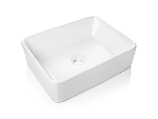 Miligoré 19' x 15' Rectangular White Ceramic Vessel Sink - Modern Above Counter Bathroom Vanity Bowl