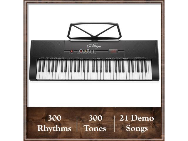 Ashthorpe 61-Key Digital Keyboard Piano with Stand and Bench, Portable Electronic Piano Keyboard Kit with Headphones, Microphone, Keynote Stickers
