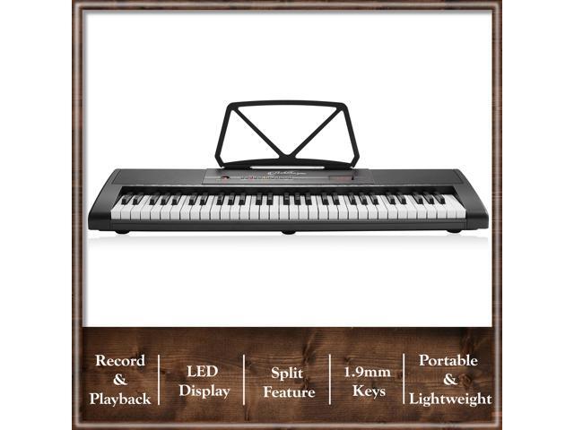Ashthorpe 61-Key Digital Keyboard Piano with Stand and Bench, Portable Electronic Piano Keyboard Kit with Headphones, Microphone, Keynote Stickers