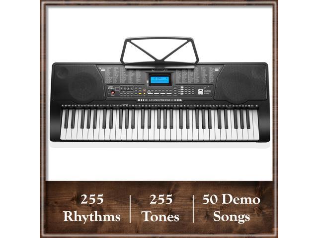 Ashthorpe 61-Key Digital Keyboard Piano with Light Up Keys, Electronic Beginner Piano Kit with Stand, Stool, Headphones, Microphone, and Note Stickers