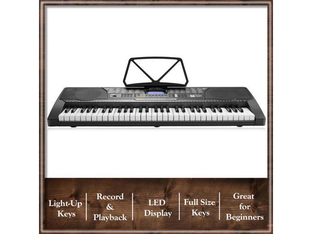 Ashthorpe 61-Key Digital Keyboard Piano with Light Up Keys, Electronic Beginner Piano Kit with Stand, Stool, Headphones, Microphone, and Note Stickers
