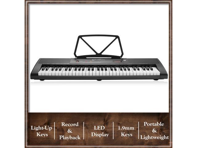 Ashthorpe 61-Key Digital Keyboard Piano with Lighted Keys, Stand, and Bench, Portable Electronic Piano Keyboard Kit with Headphones and Microphone