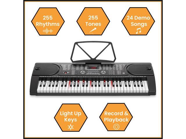 Hamzer 61 Key Keyboard Piano with Lighted Keys, Beginner Electronic Piano Keyboard Set with Stand, Bench, Headphones, Microphone, Keynote Stickers