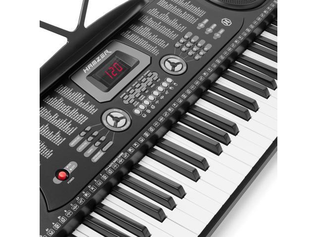 Hamzer 61 Key Digital Keyboard Piano with Stand & Bench, Beginner Electric Piano Keyboard Kit with Speakers, Headphones, Microphone, Keynote Stickers